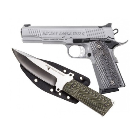 Desert Eagle 1911 Pistol/Knife Combo 45 ACP 5" Barrel SS Finish 8rd Mag Plus 1911 Fixed Blade Knife, Sheath