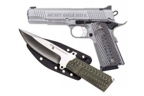 Desert Eagle 1911 Pistol/Knife Combo 45 ACP 5" Barrel SS Finish 8rd Mag Plus 1911 Fixed Blade Knife, Sheath