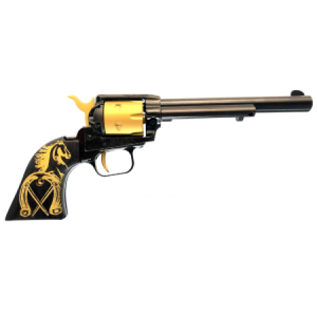 Heritage Heritage Rough Rider, .22Lr, 6.5" Barrel, Black, Gold Cylinder, Gold Horseshoe Grips, Ivs Exclusive RR22B6-GHSHOE