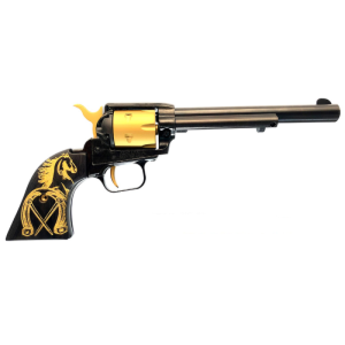 Heritage Heritage Rough Rider, .22Lr, 6.5" Barrel, Black, Gold Cylinder, Gold Horseshoe Grips, Ivs Exclusive RR22B6-GHSHOE