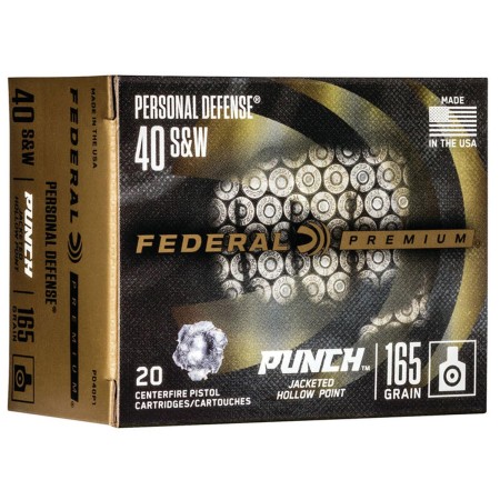 Federal Personal Defense Punch 40 S&W 165gr JHP Handgun Ammo - 20 Rounds