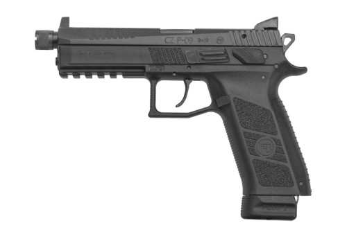 CZ P-09 Suppressor-Ready DA/SA Full Size 9mm, 5.15" Threaded Barrel 1/2X28, Nitride Slide, Black, 3 Backstraps, High Fixed Sights, Swappable Safety/Decocker, 21rd