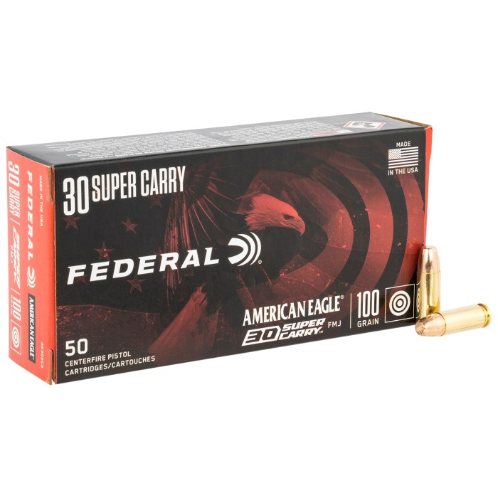 Federal American Eagle 30 Super Carry 100gr FMJ Handgun Ammo - 50 Rounds