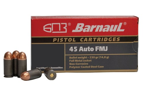 Barnaul Ammo BRN45AUTOFMJ230 Pistol 45 ACP 230 gr Full Metal Jacket - 500 rnds