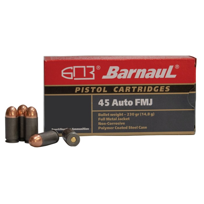 Barnaul Ammo BRN45AUTOFMJ230 Pistol 45 ACP 230 gr Full Metal Jacket - 500 rnds