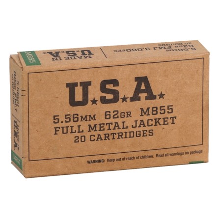 Winchester Lake City USA  M855 Green Tip Rifle Ammunition 5.56mm 62 gr. FMJ 3202 fps 20/ct (Brown Box)