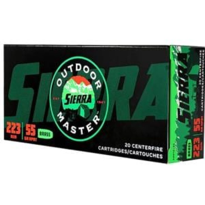 Sierra Outdoor Master Ammunition 223 Remington 55 Grain Jacketed Hollow Point 20 Rounds