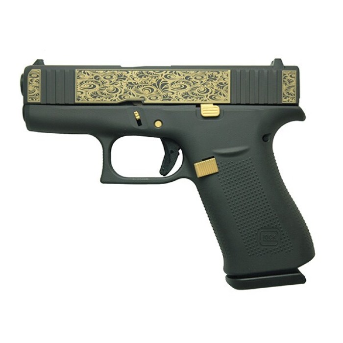 Glock 43X 9mm Luger 3.41in Black/Gold Scroll Cerakote Pistol - 10+1 Rounds