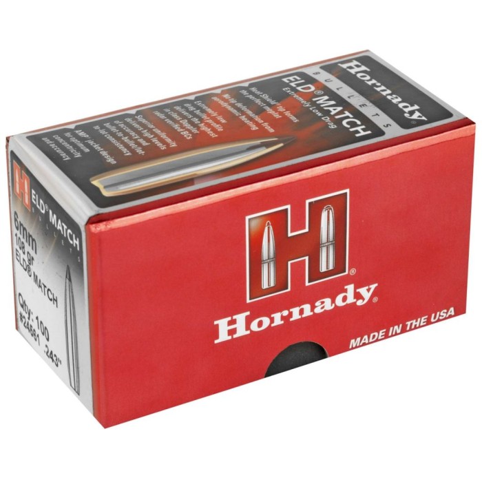 HORNADY ELD Match 6mm 108gr 100/Box Rifle Bullets (24561)