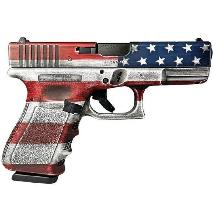 Glock 19 Gen 3 Custom "Usa Flag 4 Color" Handgun 9Mm Luger 15/Rd Magazines (2) 4.02" Barrel Austria GLPI19502COLFLAG 688099403379