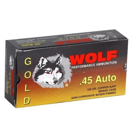 Wolf G45HP1 Gold 45 ACP Semi-Jacketed Hollow Point 185 GR 50 Box/10 Case