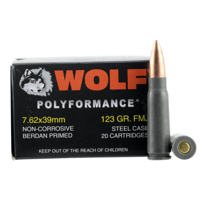 Wolf Performance 7.62x39 123 Grain Bi-Metal FMJ Steel Case Ammo Rifle Ammo - 1000 Rounds - Dirty Bird Industries