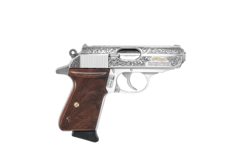 Walther PPK/S Meister Gold Ribbon 380 ACP, 3.3" Barrel, Engraved Stainless, Checkered Walnut Grip, 6rd