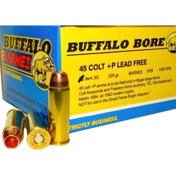 Buffalo Bore 45 LC +P 225 grain Barnes XPB Lead-Free Pistol and Handgun Ammo, 20/Box - 3G/20