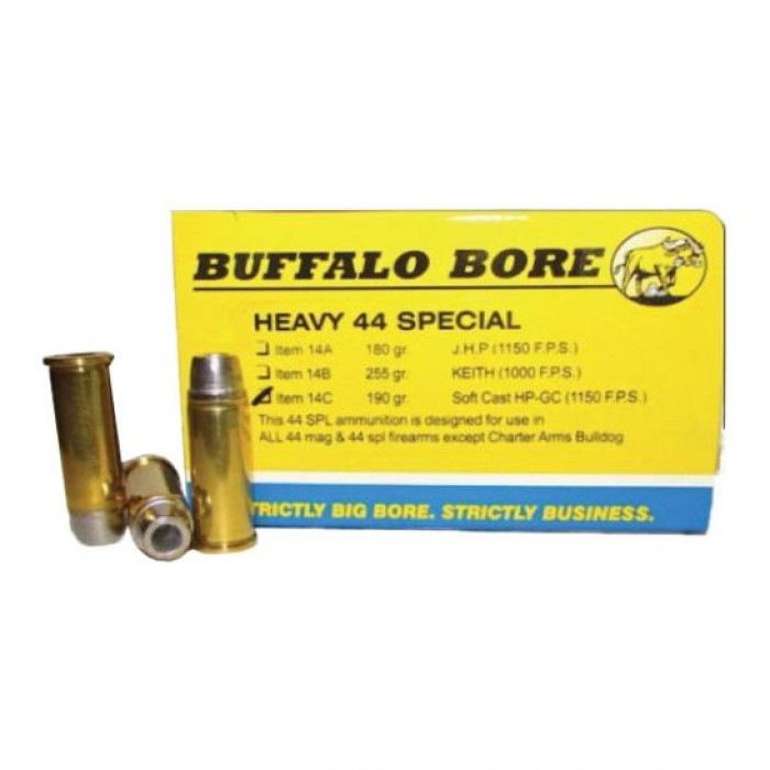 Buffalo Bore Heavy 44 Spl 190 grain Soft Cast Hollow Point Pistol and Handgun Ammo, 20/Box - 14C20