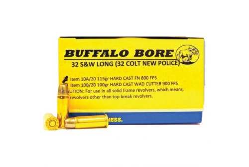 Buffalo Bore Colt New Police 32 S&W Long 115 grain Hard Cast Lead Flat Nose Pistol and Handgun Ammo, 20/Box - 10A/20