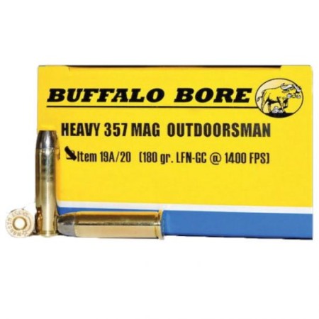 Buffalo Bore Heavy Outdoorsman 357 Mag 180 grain Hard Cast Lead Flat Nose - Gas Checked Pistol and Handgun Ammo, 20/Box - 19A/20