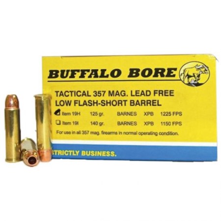 Buffalo Bore 357 Mag 125 grain Barnes XPB Lead-Free Short Barrel Low Flash Handgun Ammo, 20/Box - 19H/20