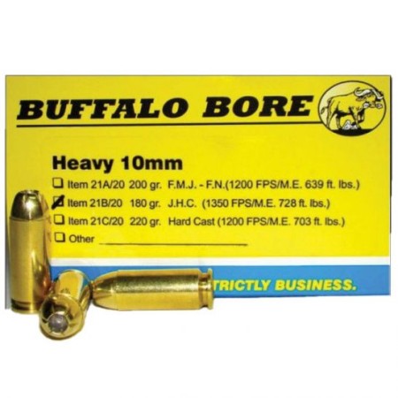 Buffalo Bore Heavy 10mm Auto 180 grain Jacketed Hollow Point Pistol and Handgun Ammo, 20/Box - 21B/20