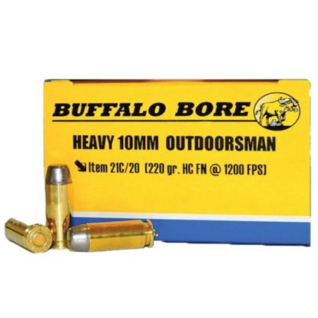 Buffalo Bore Outdoorsman 10mm Auto 220 grain Hard Cast Flat Nose Handgun Ammo, 20/Box - 21C/20