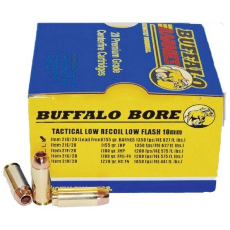 Buffalo Bore 10mm Auto 155 grain Barnes TAC-XP Lead-Free Low Flash Low Recoil Pistol and Handgun Ammo, 20/Box - 21D/20