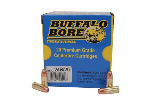 Buffalo Bore 9mm Luger +P+ 124 grain Jacketed Hollow Point Pistol and Handgun Ammo, 20/Box - 24B/20