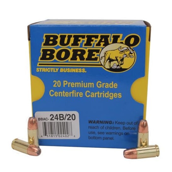 Buffalo Bore 9mm Luger +P+ 124 grain Jacketed Hollow Point Pistol and Handgun Ammo, 20/Box - 24B/20