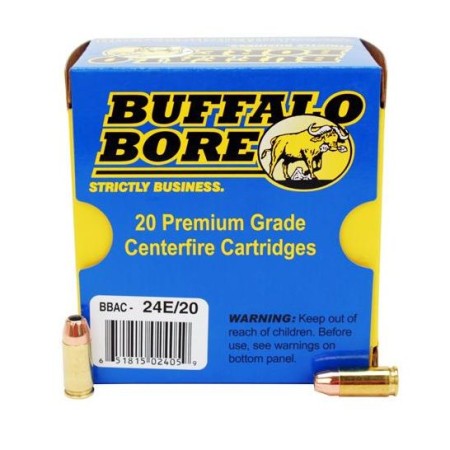 Buffalo Bore 9mm Luger +P 124 grain Jacketed Hollow Point Pistol and Handgun Ammo, 20/Box - 24E/20