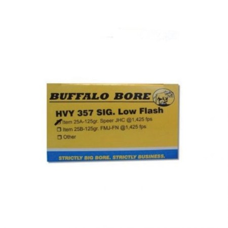 Buffalo Bore Heavy 357 SIG 125 grain Jacketed Hollow Point Low Flash Pistol and Handgun Ammo, 20/Box - 25A/20