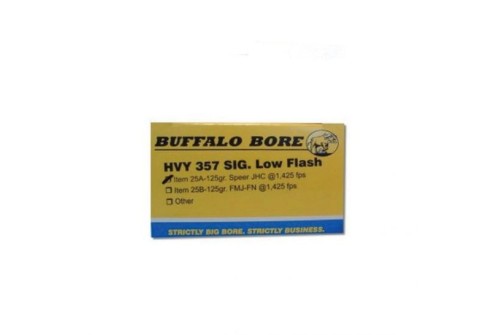 Buffalo Bore Heavy 357 SIG 125 grain Jacketed Hollow Point Low Flash Pistol and Handgun Ammo, 20/Box - 25A/20