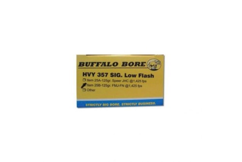 Buffalo Bore Heavy 357 SIG 125 grain Full Metal Jacket Flat Nose Low Flash Pistol and Handgun Ammo, 20/Box - 25B/20