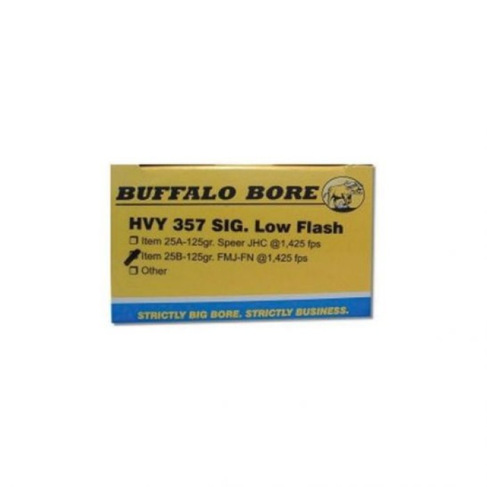 Buffalo Bore Heavy 357 SIG 125 grain Full Metal Jacket Flat Nose Low Flash Pistol and Handgun Ammo, 20/Box - 25B/20