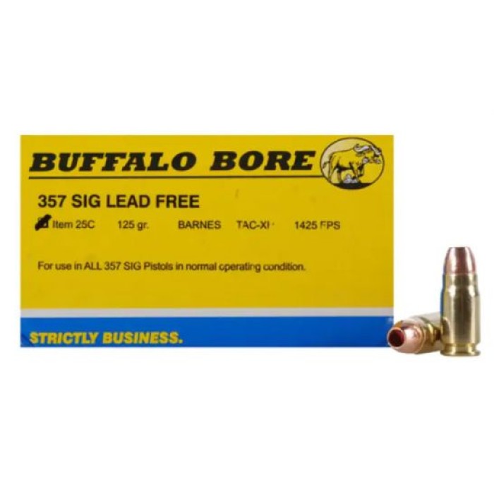 Buffalo Bore 357 SIG 125 grain Barnes TAC-XP Lead-Free Low Flash Handgun Ammo, 20/Box - 25C/20