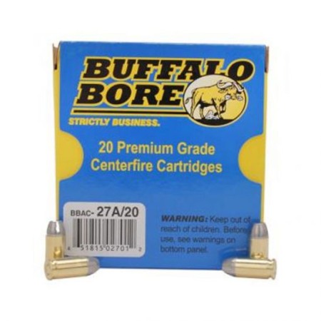 Buffalo Bore 380 ACP +P 100 grain Hard Cast Flat Nose Pistol and Handgun Ammo, 20/Box - 27A/20