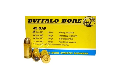 Buffalo Bore 45 GAP 185 grain Jacketed Hollow Point Pistol and Handgun Ammo, 20/Box - 38A/20