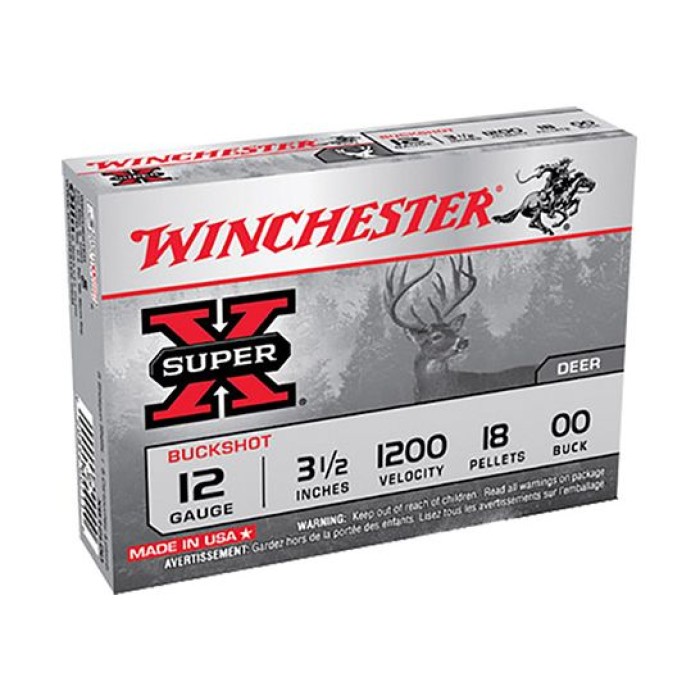 Winchester 12ga 3.5" 18 Pellet 00 Buck Shotshell Ammunition 5rds - XB12L00