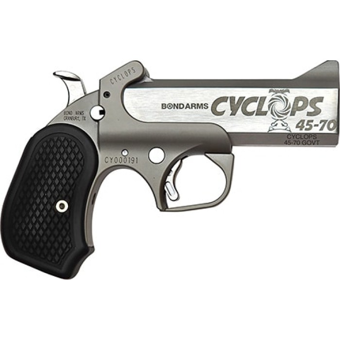 Bond Arms Bacyp Cyclops Big Bore 45-70 Gov 1Rd, 4.25" Stainless Steel W/Engraved Barrel, Matte Stainless Steel Frame, Black Extended B6 Resin Grip, Includes Holster BACYP-45-70