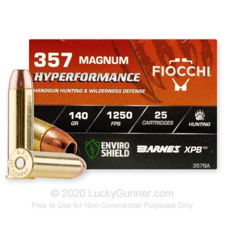 Fiocchi Hyperformance Hunt 357 Mag 140 grain XPB Jacketed Hollow Point Pistol Ammo, 25 Rounds, 357ba