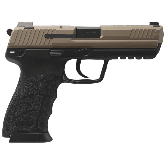 HK 81001208 HK45 V1 45 ACP 10+1 4.46" Black Polygonal Rifled Barrel, Flat Dark Earth Cerakote Serrated Steel Slide, Flat Dark Earth Polymer Frame w/Picatinny Rail, Ambidextrous