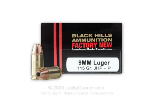 9mm - +P 115 Grain JHP - Black Hills - 20 Rounds