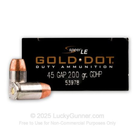 45 GAP - 200 gr JHP - Speer Gold Dot - 50 Rounds