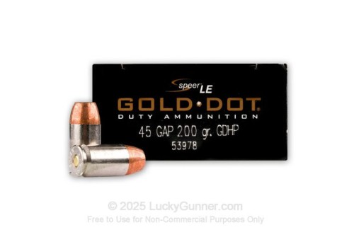 45 GAP - 200 gr JHP - Speer Gold Dot - 50 Rounds