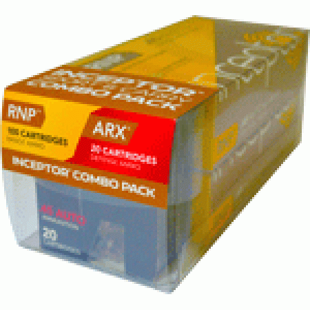 PolyCase Ammo 45RNPARX Inceptor 45 ACP 130 GR/118 GR RNP/ARX 120 Bx/ 12 Cs - Brass Casing