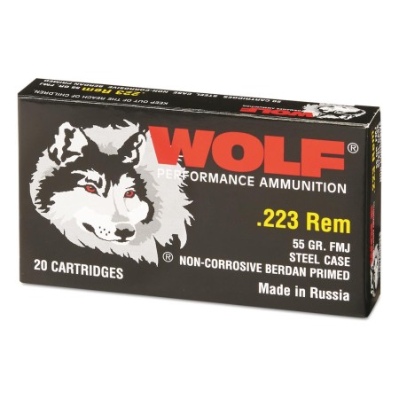 WOLF Performance 223 Rem 55Gr FMJ 1000rds Steel Case Ammunition (WFMJ-223-55-1000RD)