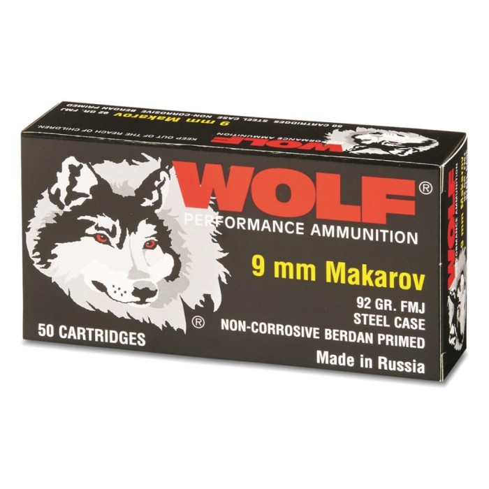 Wolf Performance Ammo 9Mm Makorov 92Gr Fmj Steel Cas 918WFMJ 645611308697