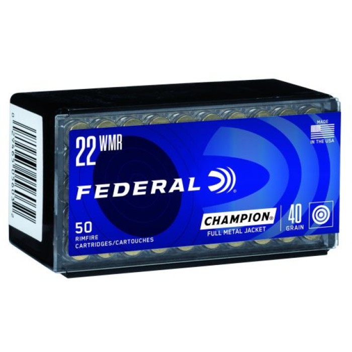 Federal Champion 40 Grain FMJ .22 WMR Ammunition, 50 Rounds - 737