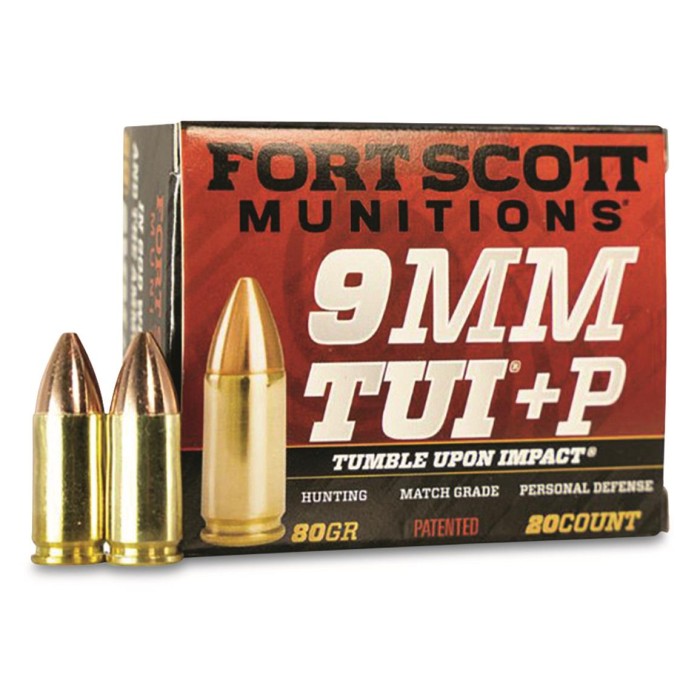 Fort Scott Munitions 9mm Luger +P 80 Grain SCS Solid Copper Spun Brass Cased Rifle Ammo, 20 Rounds, 9MM+P-080-SCV