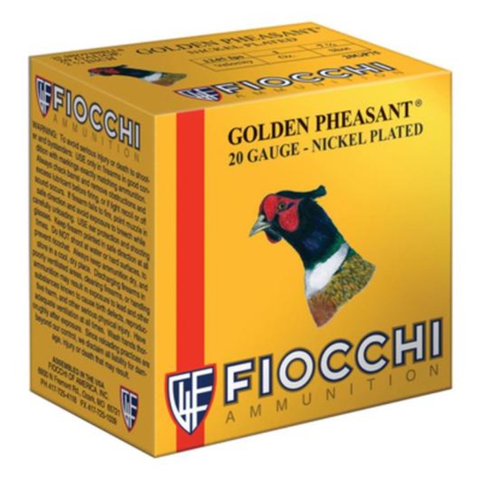 Fiocchi Golden Pheasant 20 Gauge Ammunition 2-3/4" #7.5 Shot Size 1oz Nickel Plated Lead Shot 1245fps