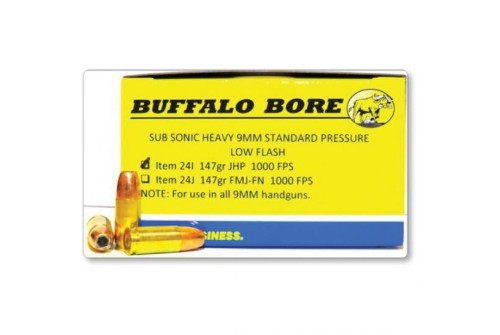 Buffalo Bore Subsonic Heavy Standard Pressure 9mm Parabellum/Luger 147 grain Jacketed Hollow Point Pistol and Handgun Ammo, 20/Box - 24I/20