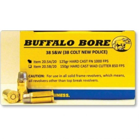 Buffalo Bore Ammunition 20.5A/20 Pistol  38 S&W 125 gr Hard Cast Flat Nose (HCFN) 20 Bx/ 12 Cs